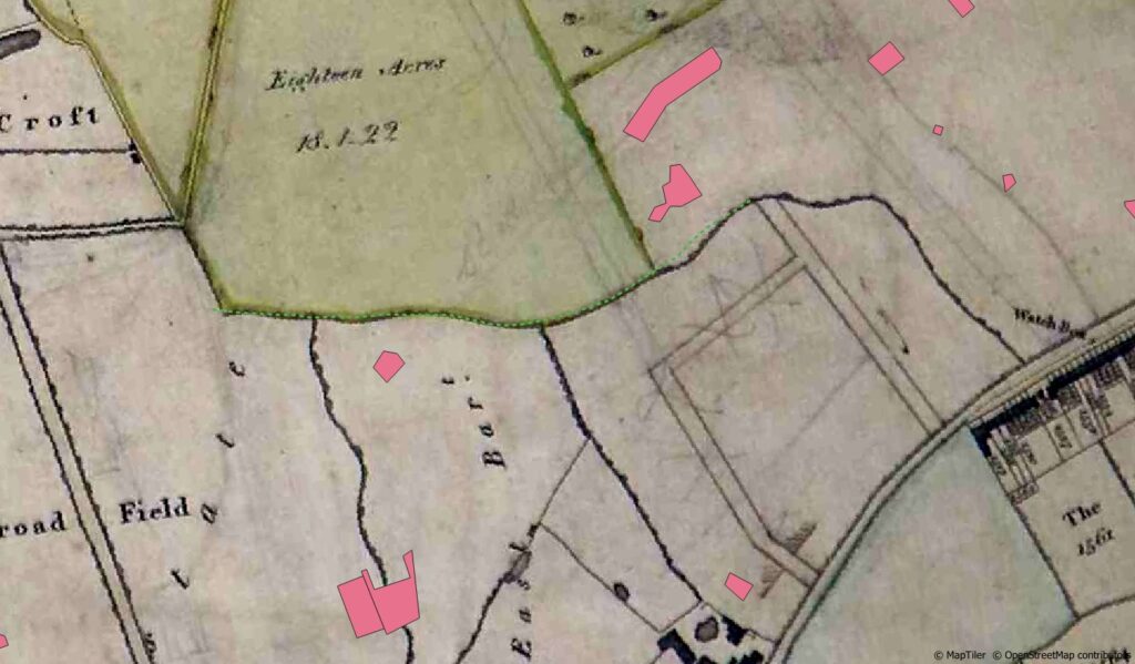 1806 enclosure map showing green field and boundaries