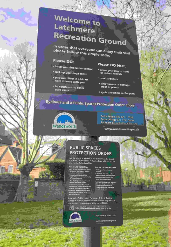 welcome to latchmere recreation ground public spaces protection order fine of £1000 if breached